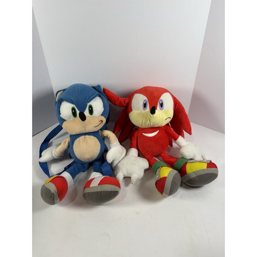 Sonic The Hedge Hog And Knuckles Backpacks With Small Zipper Pocket Size 16in